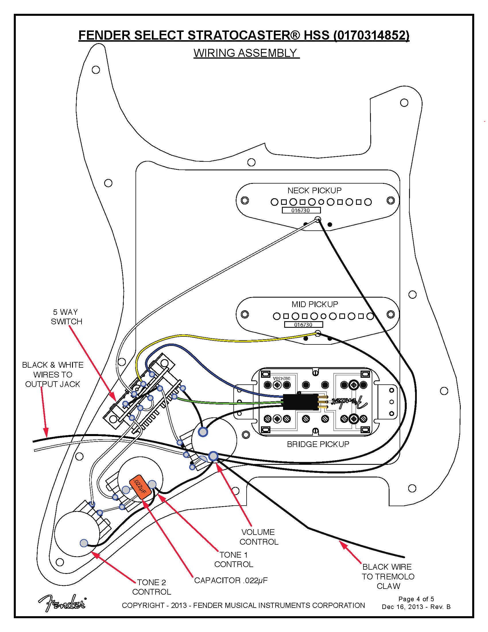 Fender Select Stratocaster HSS 0170314852 Service Manual · Customer ...