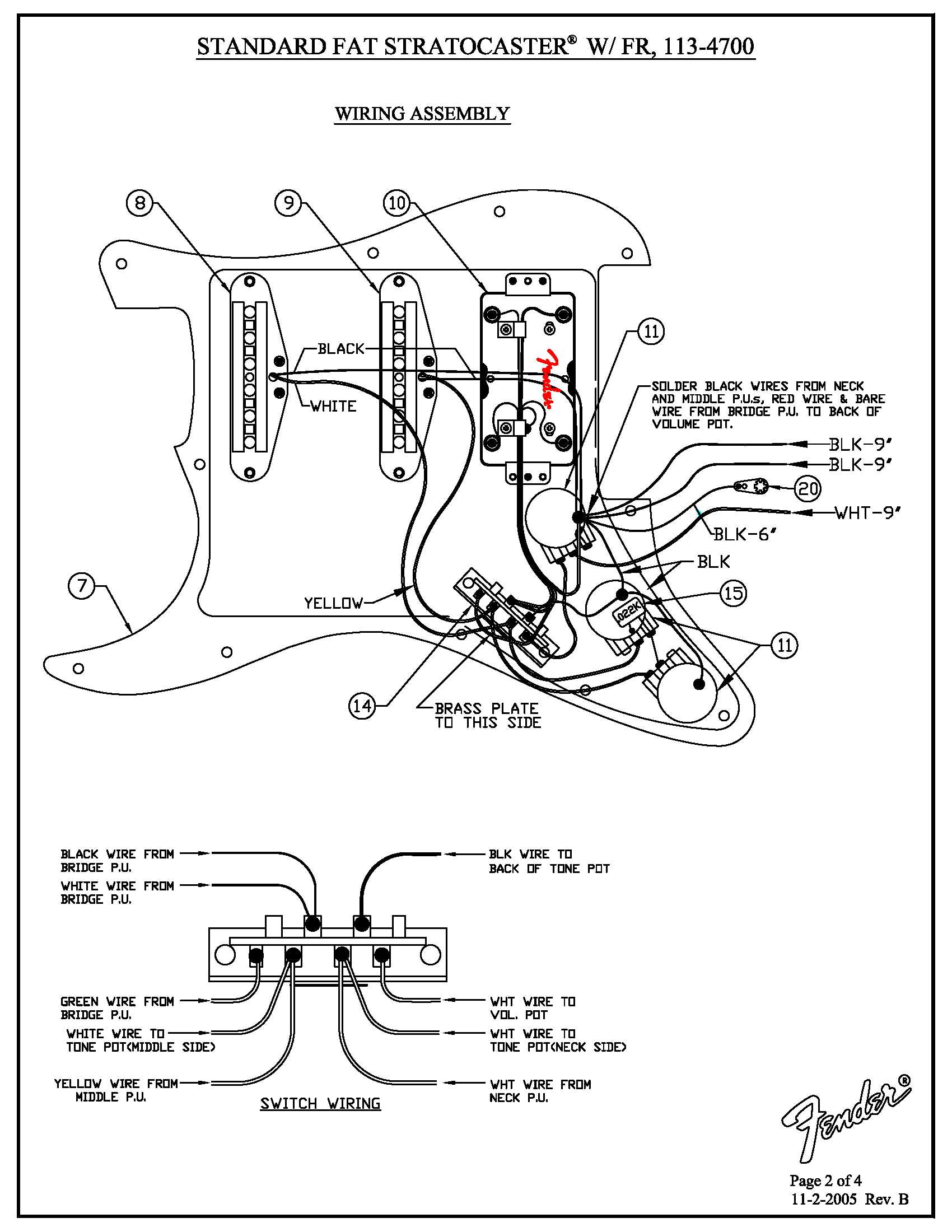 Standard Fat Strat Floyd Rose Wiring Diagram 01134700 · Customer Self-Service